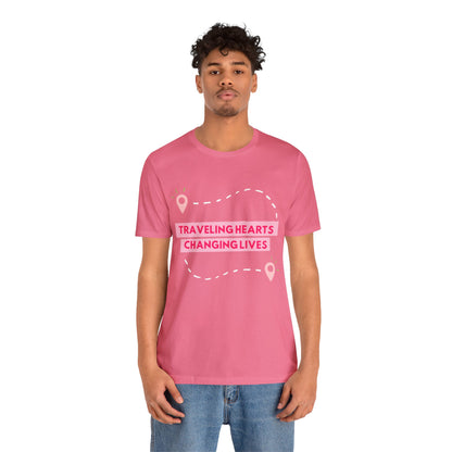 Pink Traveling Hearts Changing Lives Unisex Jersey Short Sleeve Tee