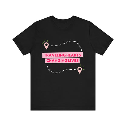 Pink Traveling Hearts Changing Lives Unisex Jersey Short Sleeve Tee