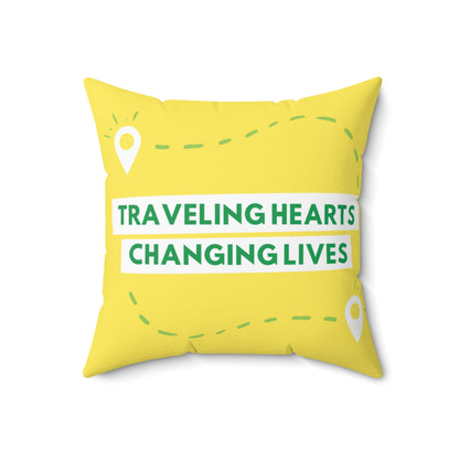 Traveling Hearts, Changing Lives Printed Yellow Spun Polyester Square Pillow