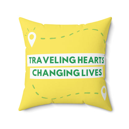 Traveling Hearts, Changing Lives Printed Yellow Spun Polyester Square Pillow