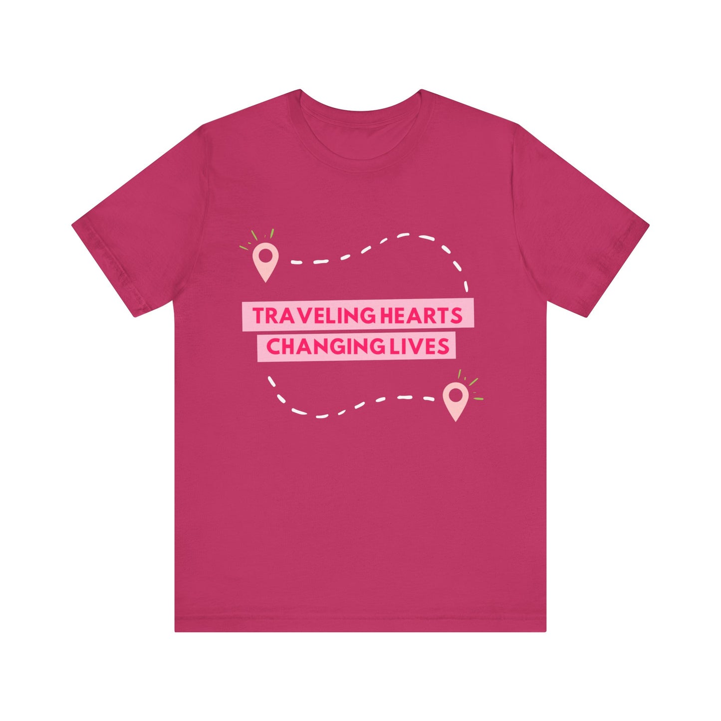 Pink Traveling Hearts Changing Lives Unisex Jersey Short Sleeve Tee