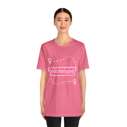 Pink Traveling Hearts Changing Lives Unisex Jersey Short Sleeve Tee