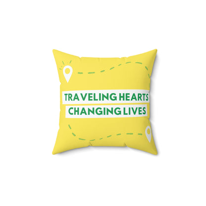 Traveling Hearts, Changing Lives Printed Yellow Spun Polyester Square Pillow