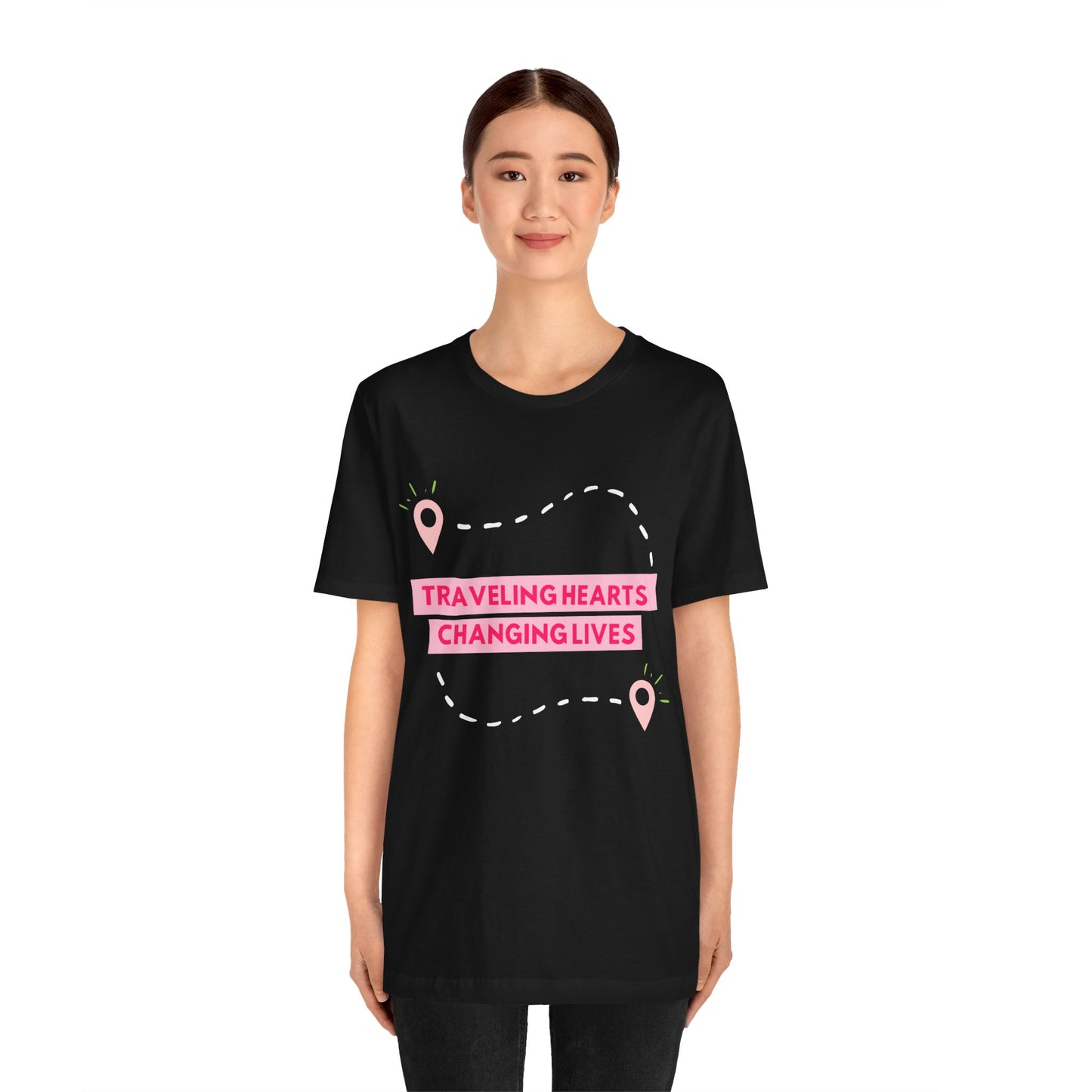 Pink Traveling Hearts Changing Lives Unisex Jersey Short Sleeve Tee